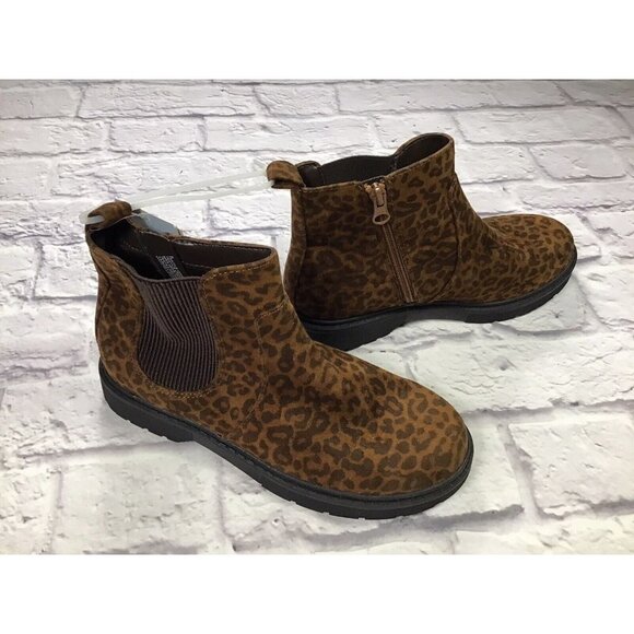 Cat & Jack Chelsea Boots Girls Size 5 Zita Zipper Slip On Brown Leopard - Picture 3 of 5